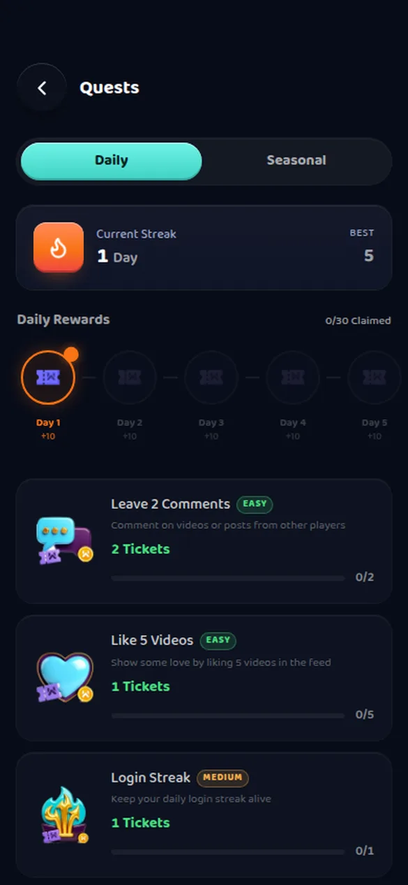 Quests and daily rewards