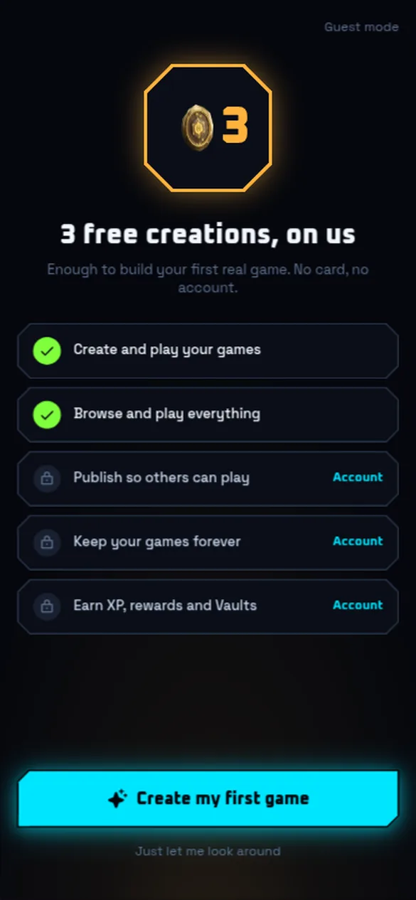 Guest mode, with free creations